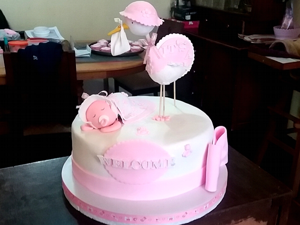 Tortas Cusco Torta de Cigüeña para Baby Shower de Mujercita